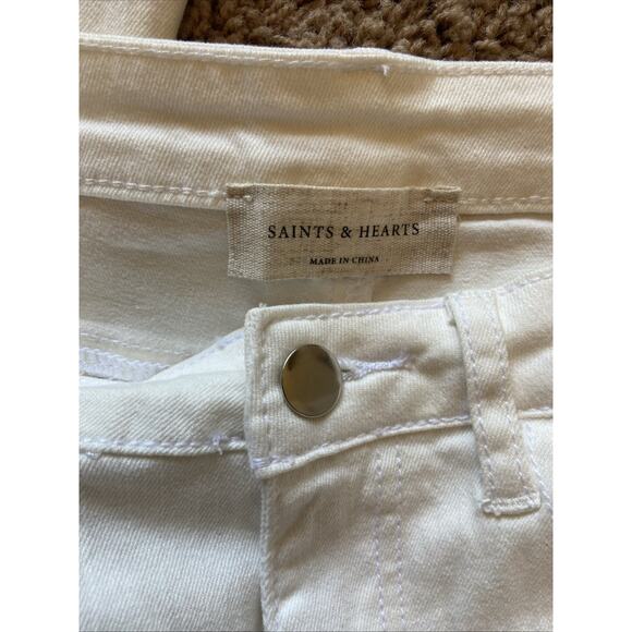 Saints & Hearts White Distressed Hem Wide Flare Leg Festival Boho Denim Jeans S - Picture 10 of 12